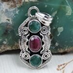 Ruby And Emerald 1.5" 925 Sterling Silver Pendant (REXT20-250)