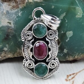 Ruby And Emerald 1.5" 925 Sterling Silver Pendant (REXT20-250)
