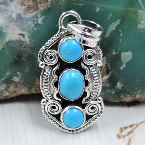Kingman Turquoise 1.5" 925 Sterling Silver Pendant (REXT20-251)