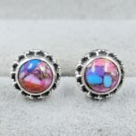 Pink Dahlia Turquoise 925 Sterling Silver Stud Earring (REXT104-15)