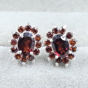 Garnet 925 Sterling Silver Stud Earring (REXT104-21)