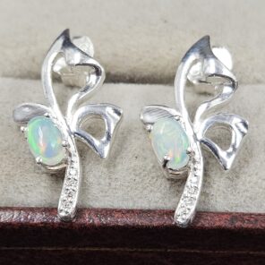 Moissanite Diamond & Ethiopian Opal 925 Sterling Silver Stud Earring (REXT12-102)