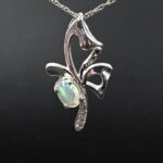 Moissanite Diamond & Ethiopian Opal 925 Sterling Silver Stud Pendant (REXT12-103)