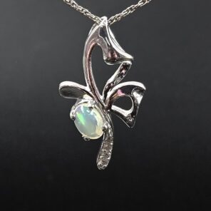 Moissanite Diamond & Ethiopian Opal 925 Sterling Silver Stud Pendant (REXT12-103)