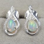 Moissanite Diamond & Ethiopian Opal 925 Sterling Silver Stud Earring (REXT12-68)