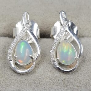 Moissanite Diamond & Ethiopian Opal 925 Sterling Silver Stud Earring (REXT12-68)