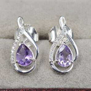 Moissanite Diamond & Amethyst 925 Sterling Silver Stud Earring (REXT12-70)