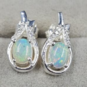 Moissanite Diamond & Ethiopian Opal 925 Sterling Silver Stud Earring (REXT12-125)