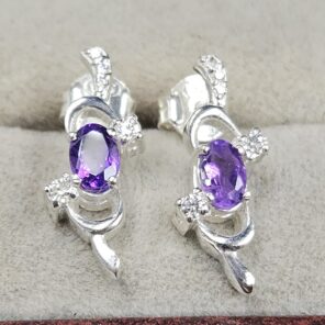 Moissanite Diamond & Amethyst 925 Sterling Silver Stud Earring (REXT12-114)