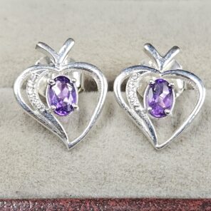 Moissanite Diamond & Amethyst 925 Sterling Silver Stud Earring (REXT12-100)