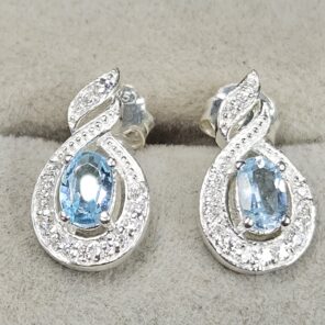 Moissanite Diamond & Blue Topaz 925 Sterling Silver Stud Earring (REXT12-86)