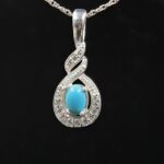 Moissanite Diamond & Kingman Turquoise 925 Sterling Silver Pendant (REXT12-82)