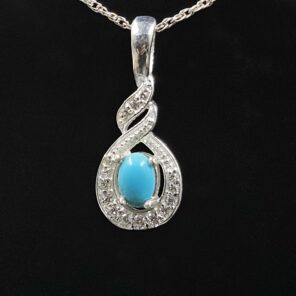 Moissanite Diamond & Kingman Turquoise 925 Sterling Silver Pendant (REXT12-82)