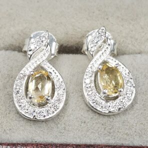 Moissanite Diamond & Citrine 925 Sterling Silver Stud Earring (REXT12-87)