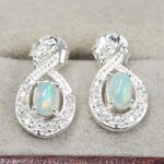 Moissanite Diamond & Ethiopian Opal 925 Sterling Silver Stud Earring (REXT12-84)