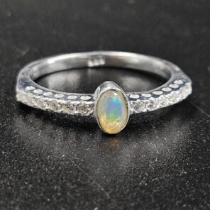 Moissanite Diamond & Ethiopian Opal 925 Sterling Silver Ring (REXT9-29)