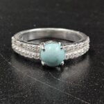Moissanite Diamond & Kingman Turquoise 925 Sterling Silver Ring (REXT9-18)