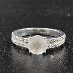 Rainbow Moonstone, Moissanite Diamond Jewelry 925 Sterling Silver Ring (REXT9-5)