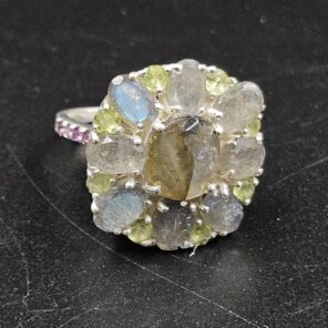 Labradorite, Peridot & Pink Sapphire 925 Sterling Silver Ring (REXT9-40)