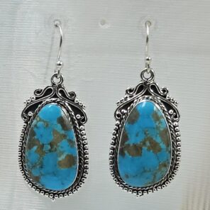Kingman Turquoise 1.5" 925 Sterling Silver Earring (REXT55-423)