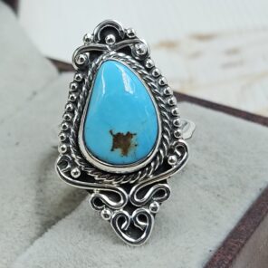 Kingman Turquoise Size US 7 925 Sterling Silver Ring (REXT55-233)