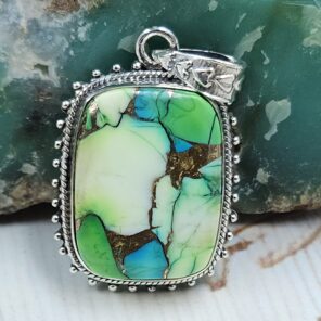 Peacock Dahlia Turquoise 1.25" 925 Sterling Silver Pendant (RS85-3)