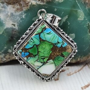 Peacock Dahlia Turquoise 1.25" 925 Sterling Silver Pendant (RS85-21)