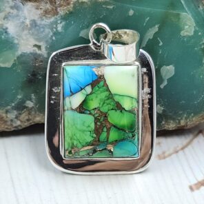 Peacock Dahlia Turquoise 1.25" 925 Sterling Silver Pendant (RS85-15)