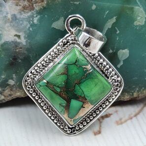 Peacock Dahlia Turquoise 1.25" 925 Sterling Silver Pendant (RS85-14)