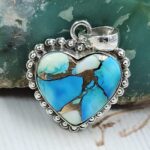 Peacock Dahlia Turquoise 1.25" 925 Sterling Silver Pendant (RS85-12)