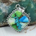 Peacock Dahlia Turquoise 1.25" 925 Sterling Silver Pendant (RS85-11)
