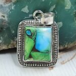 Peacock Dahlia Turquoise 1.25" 925 Sterling Silver Pendant (RS85-10)