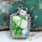 Peacock Dahlia Turquoise 1.25" 925 Sterling Silver Pendant (RS85-6)