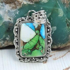 Peacock Dahlia Turquoise 1.25" 925 Sterling Silver Pendant (RS85-5)