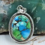 Peacock Dahlia Turquoise 1.25" 925 Sterling Silver Pendant (RS85-2)