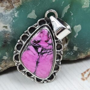 Cherry Blossom Turquoise 1.25" 925 Sterling Silver Pendant (RS19-152)