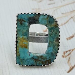 “D” Alphabet Mohave Turquoise 925 Sterling Silver Ring (RS79-38)