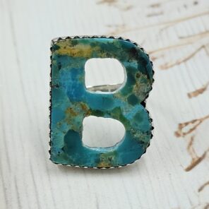 “B” Alphabet Mohave Turquoise 925 Sterling Silver Ring (RS79-36)