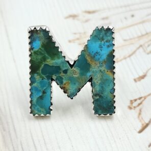 “M” Alphabet Mohave Turquoise 925 Sterling Silver Ring (RS79-33)