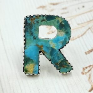 “R” Alphabet Mohave Turquoise 925 Sterling Silver Ring (RS79-32)