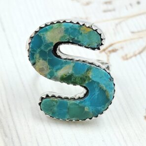 “S” Alphabet Mohave Turquoise 925 Sterling Silver Ring (RS79-30)