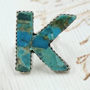 “K” Alphabet Mohave Turquoise 925 Sterling Silver Ring (RS79-26)