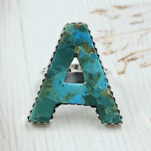 “A” Alphabet Mohave Turquoise 925 Sterling Silver Ring (RS79-25)