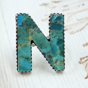 “N” Alphabet Mohave Turquoise 925 Sterling Silver Ring (RS79-24)