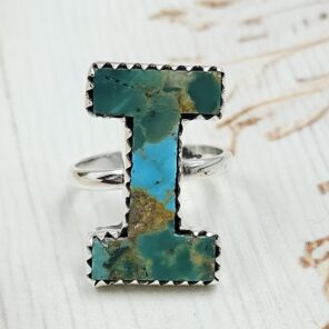 “I” Alphabet Mohave Turquoise 925 Sterling Silver Ring (RS79-23)