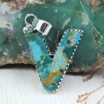 “V” Alphabet Mohave Turquoise 1.25″ 925 Sterling Silver Pendant (RS79-9)