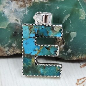 “E” Alphabet Mohave Turquoise 1.25″ 925 Sterling Silver Pendant (RS79-13)
