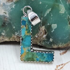 “L” Alphabet Mohave Turquoise 1.25″ 925 Sterling Silver Pendant (RS79-17)