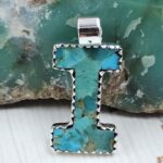 “I” Alphabet Mohave Turquoise 1.25″ 925 Sterling Silver Pendant (RS79-22)