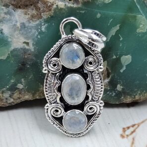 Rainbow Moonstone 1.5" 925 Sterling Silver Pendant (REXT20-258)